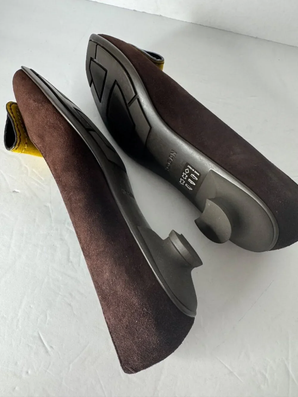 Hogan Tacco 20 Decollete Brown Suede Ballerina Pumps Yellow Accent EU 37 NIB